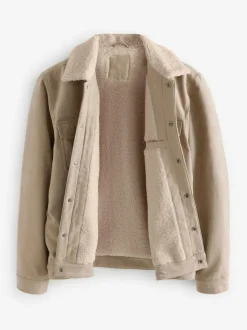 Next Faux Suede Borg Lined Trucker Jacket Stone Clearance