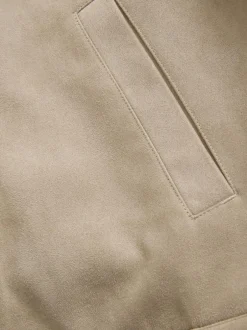 Next Faux Suede Borg Lined Trucker Jacket Stone Clearance