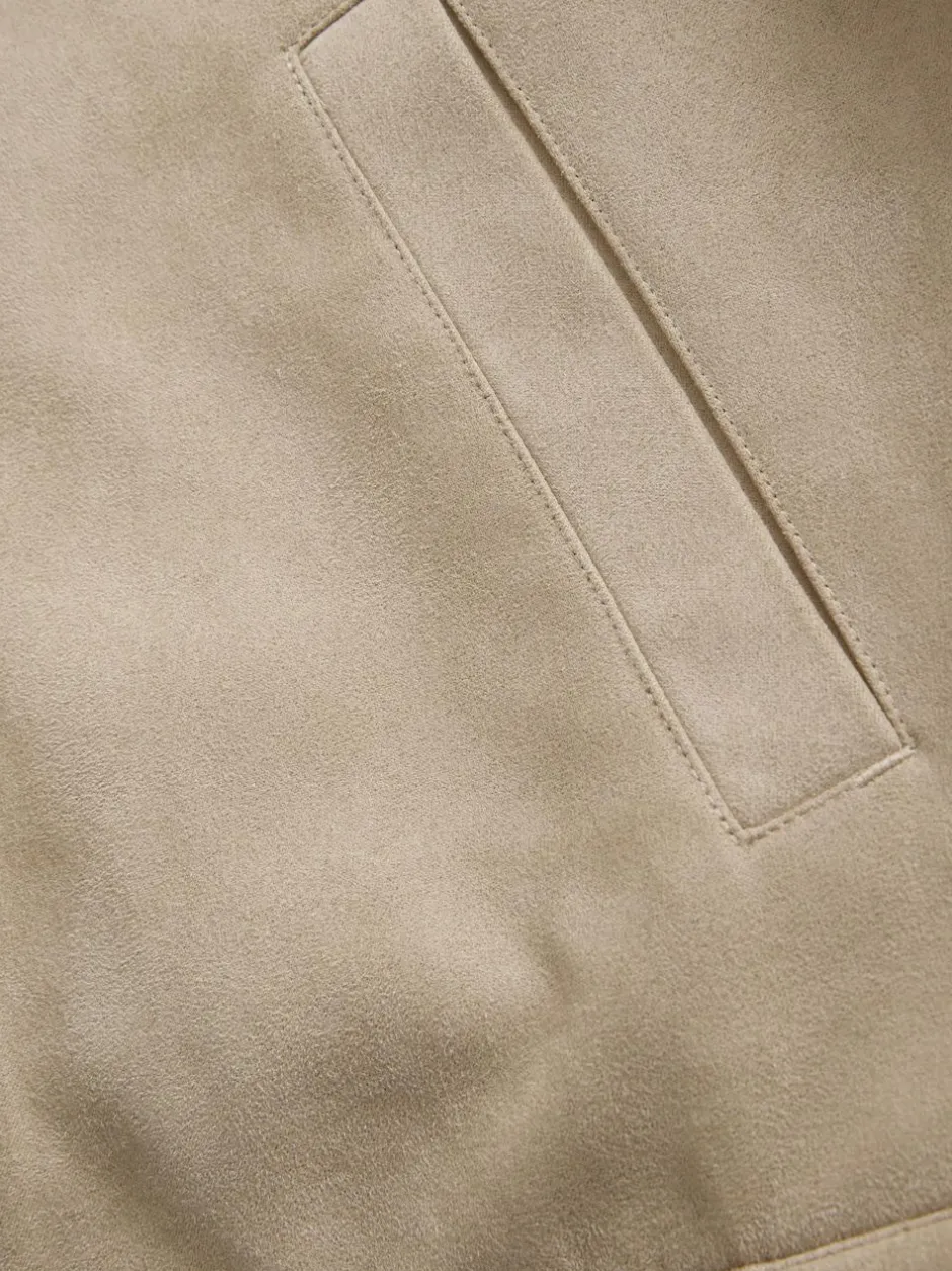 Next Faux Suede Borg Lined Trucker Jacket Stone Clearance