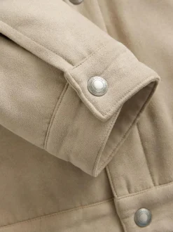 Next Faux Suede Borg Lined Trucker Jacket Stone Clearance