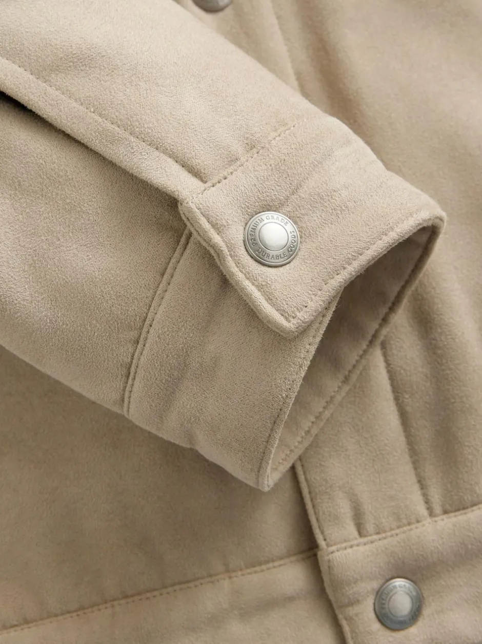 Next Faux Suede Borg Lined Trucker Jacket Stone Clearance