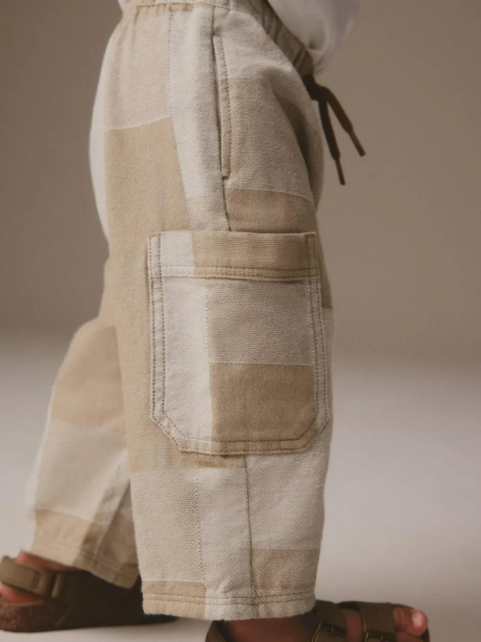 Next Stone Patchwork Wide Leg Pull On Cargo 100% Cotton Jeans (3mths-7yrs) New