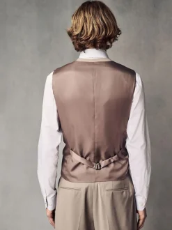Next Regular Fit Wool Blend Motionflex Waistcoat Stone Outlet