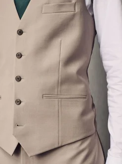 Next Regular Fit Wool Blend Motionflex Waistcoat Stone Outlet