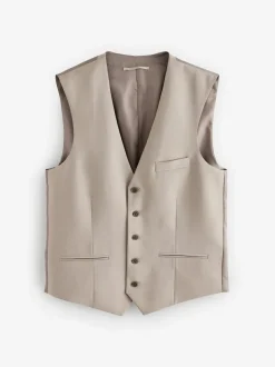 Next Regular Fit Wool Blend Motionflex Waistcoat Stone Outlet
