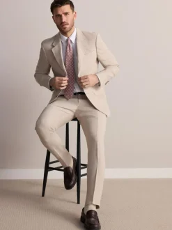 Next Slim Fit Leomaster Italian 100% Linen Suit Jacket Stone Outlet