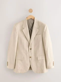 Next Slim Fit Leomaster Italian 100% Linen Suit Jacket Stone Outlet