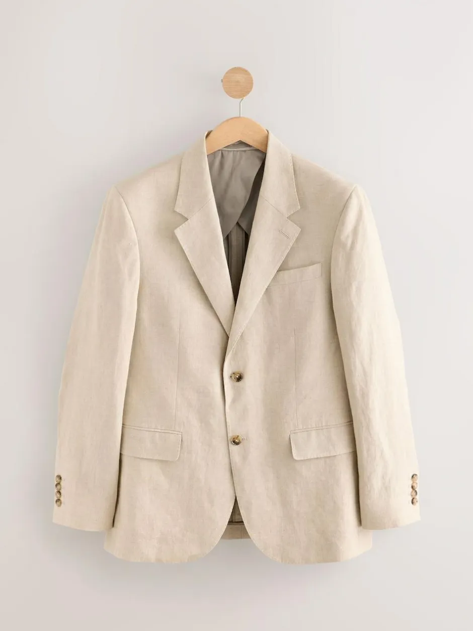 Next Slim Fit Leomaster Italian 100% Linen Suit Jacket Stone Outlet