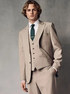Next Slim Fit Wool Blend Motionflex Suit Jacket Stone
