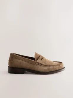 Next Standard Fit Suede Penny Loafers Stone New