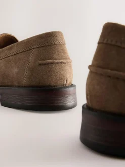 Next Standard Fit Suede Penny Loafers Stone New