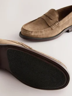 Next Standard Fit Suede Penny Loafers Stone New