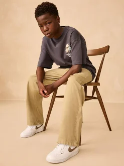 Next Wide Fit Pull On Twill Jeans (3-16yrs) Stone Outlet