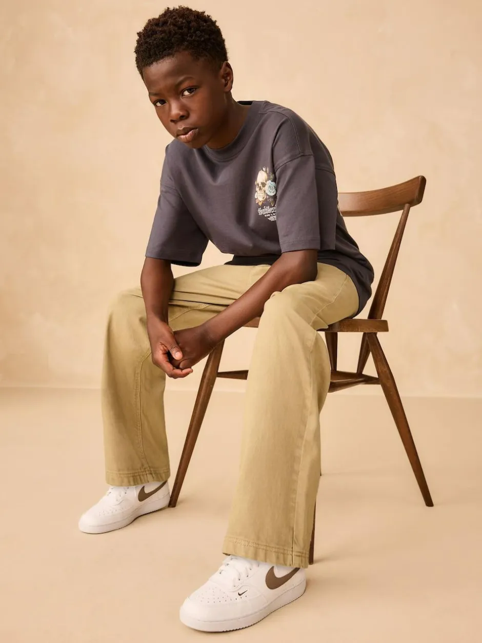 Next Wide Fit Pull On Twill Jeans (3-16yrs) Stone Outlet