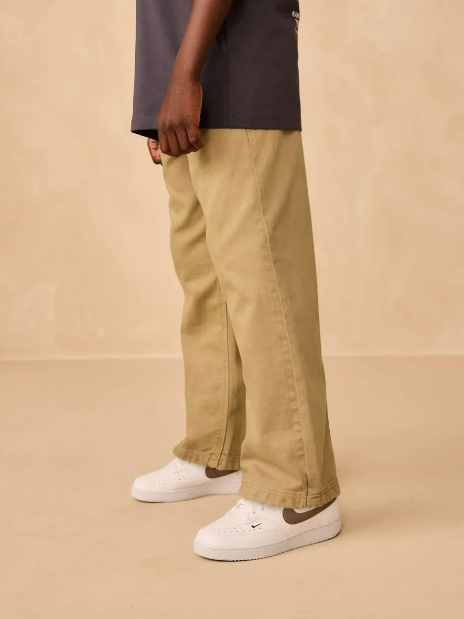 Next Wide Fit Pull On Twill Jeans (3-16yrs) Stone Outlet