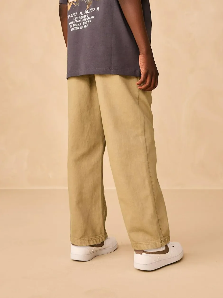 Next Wide Fit Pull On Twill Jeans (3-16yrs) Stone Outlet