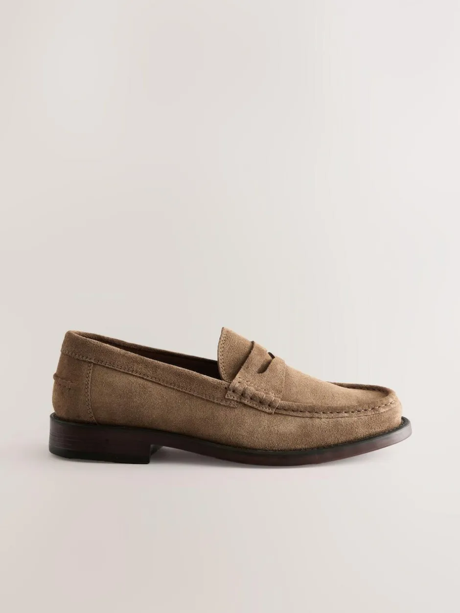 Next Wide Fit Suede Penny Loafers Stone Outlet