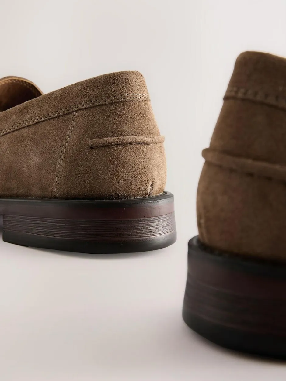 Next Wide Fit Suede Penny Loafers Stone Outlet