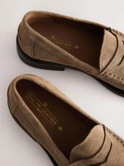 Next Wide Fit Suede Penny Loafers Stone Outlet
