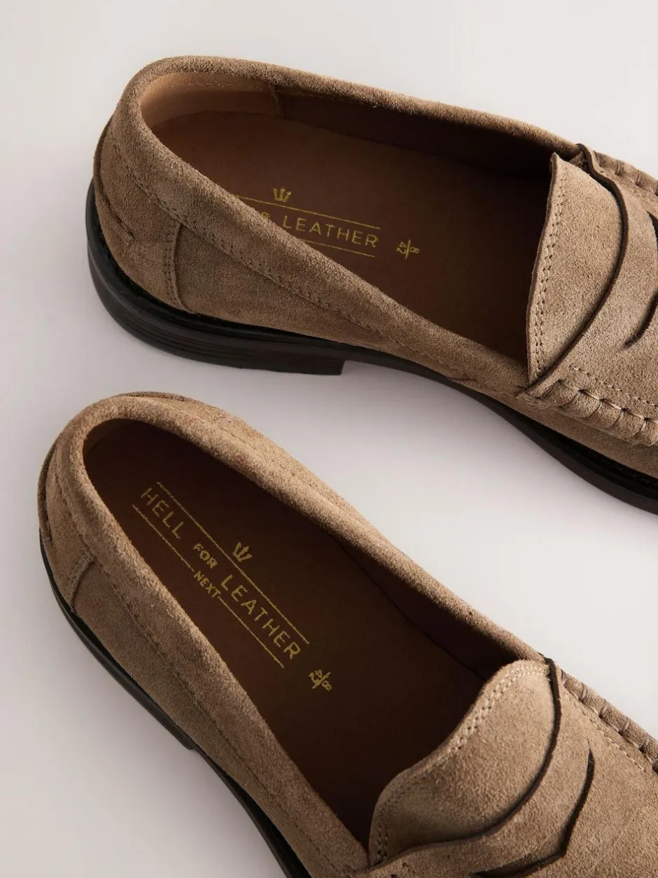 Next Wide Fit Suede Penny Loafers Stone Outlet