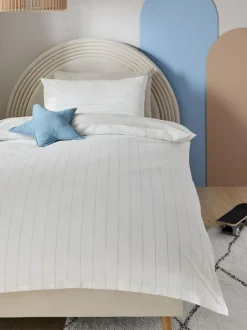 Next Stripe Supersoft 100% Cotton Percale 200 Thread Count Duvet Cover and Pillow Case Set Outlet