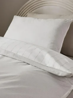 Next Stripe Supersoft 100% Cotton Percale 200 Thread Count Duvet Cover and Pillow Case Set Outlet