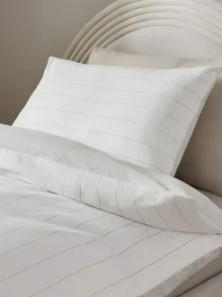 Next Stripe Supersoft 100% Cotton Percale 200 Thread Count Duvet Cover and Pillow Case Set Outlet