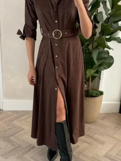 Style Cheat Brown Suedette Daphne Belted Dress Clearance