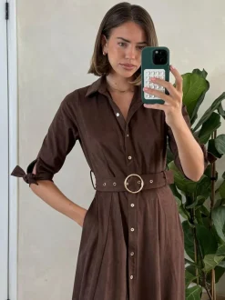 Style Cheat Brown Suedette Daphne Belted Dress Clearance