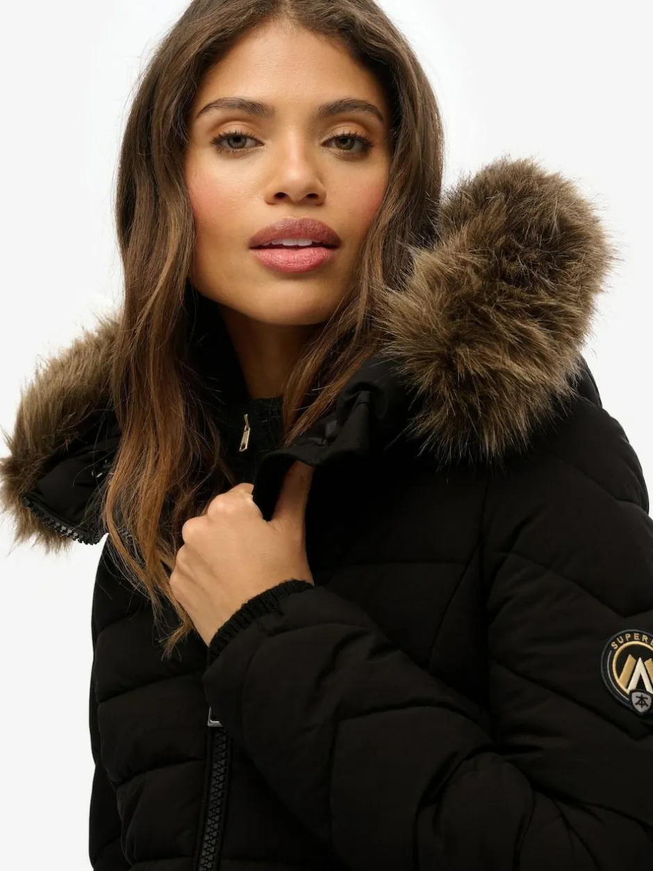 Superdry Black Fuji Faux Hood Mid Length Coat Discount