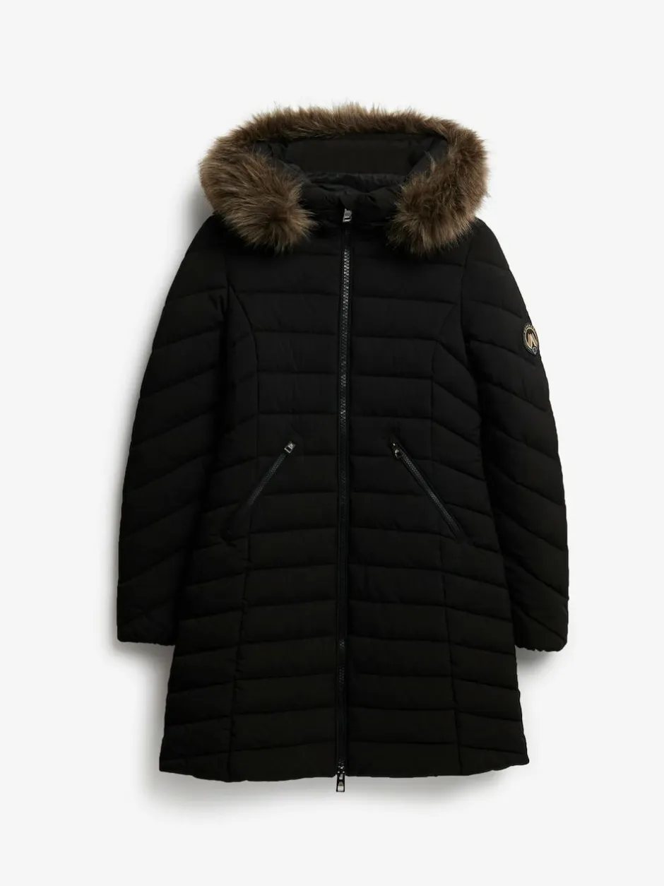 Superdry Black Fuji Faux Hood Mid Length Coat Discount