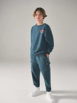 Superdry Blue Red Sweat Top & Shorts Set Hot