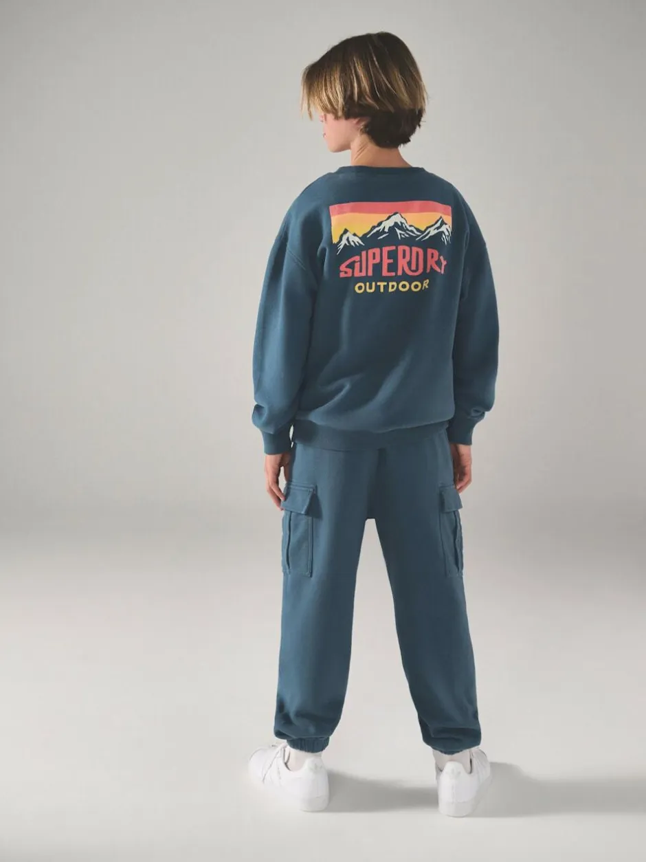 Superdry Blue Red Sweat Top & Shorts Set Hot