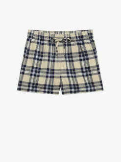 Superdry Cream Navy Check Cotton Elastic Shorts Discount