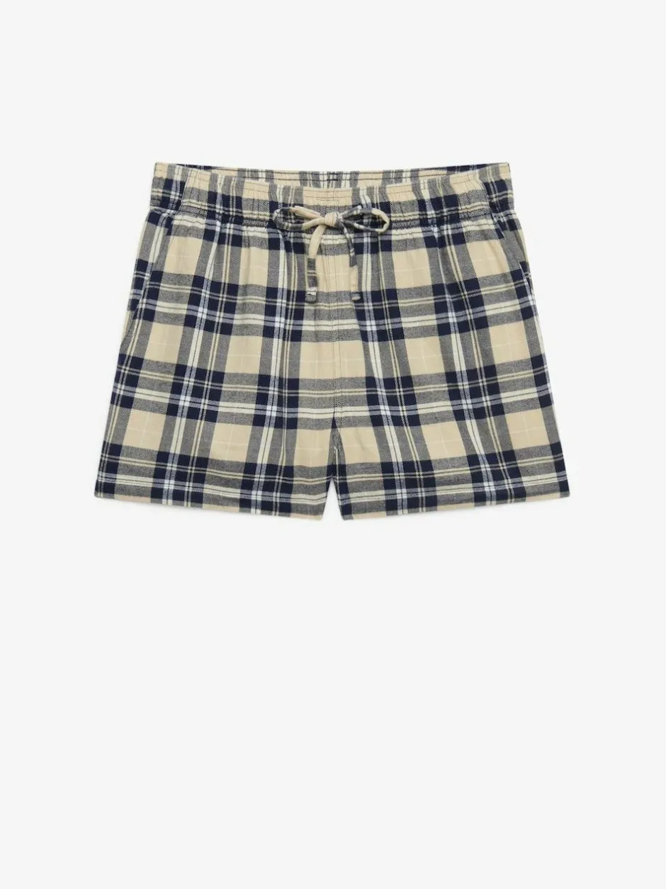 Superdry Cream Navy Check Cotton Elastic Shorts Discount