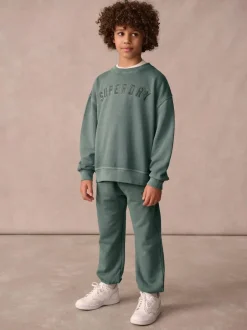 Superdry Dark Green Sweat Top & Shorts Set Online