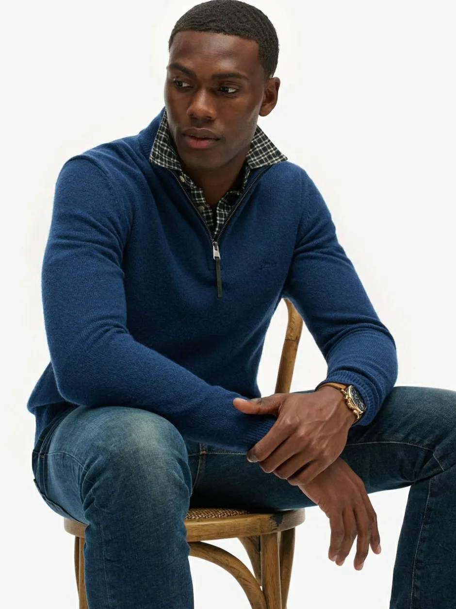 Superdry Dusk Navy Marl Wool Blend Half Zip Jumper Online