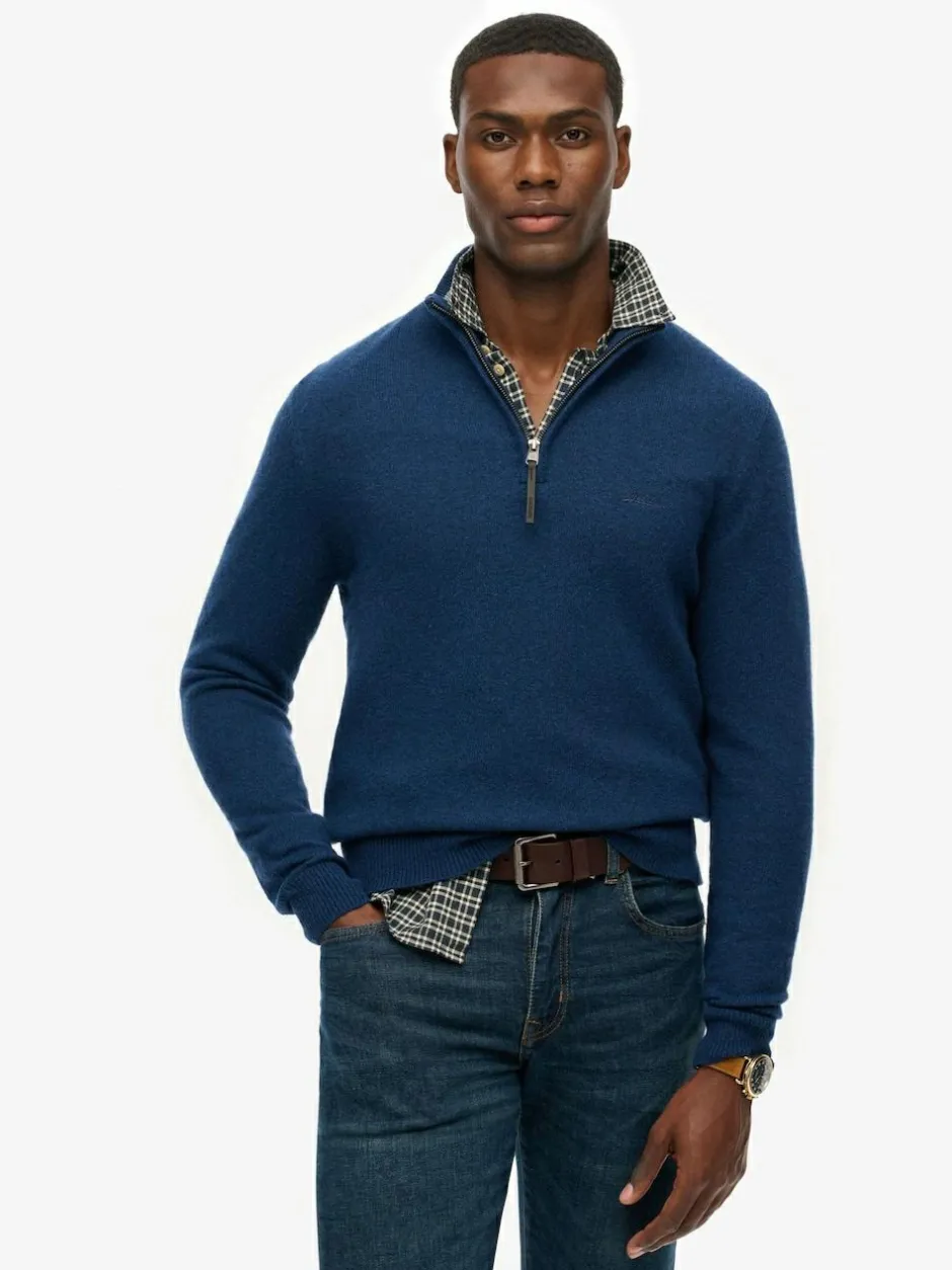 Superdry Dusk Navy Marl Wool Blend Half Zip Jumper Online
