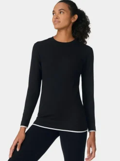 Sweaty Betty Black Modal Crew Neck Base Layer Top Hot