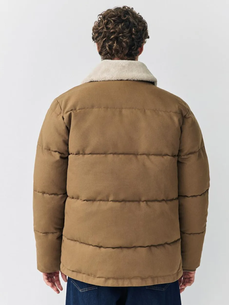 Next Tan Brown Canvas Worker Puffer Jacket With Borg Collar Online