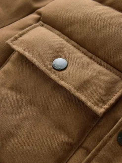 Next Tan Brown Canvas Worker Puffer Jacket With Borg Collar Online
