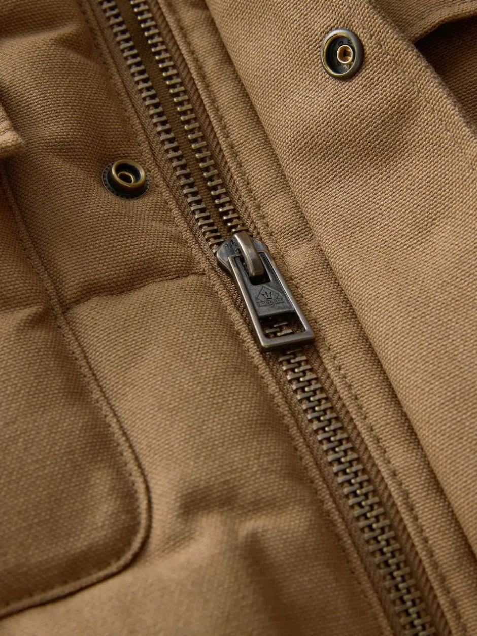 Next Tan Brown Canvas Worker Puffer Jacket With Borg Collar Online