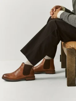 Next Casual Leather Chelsea Boots Tan Brown New