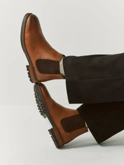 Next Casual Leather Chelsea Boots Tan Brown New