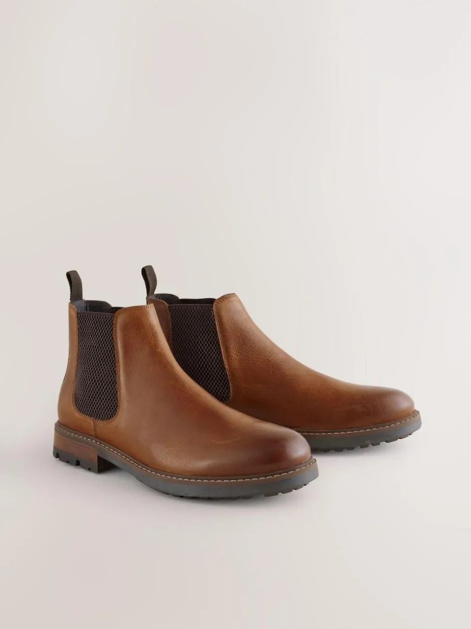 Next Casual Leather Chelsea Boots Tan Brown New