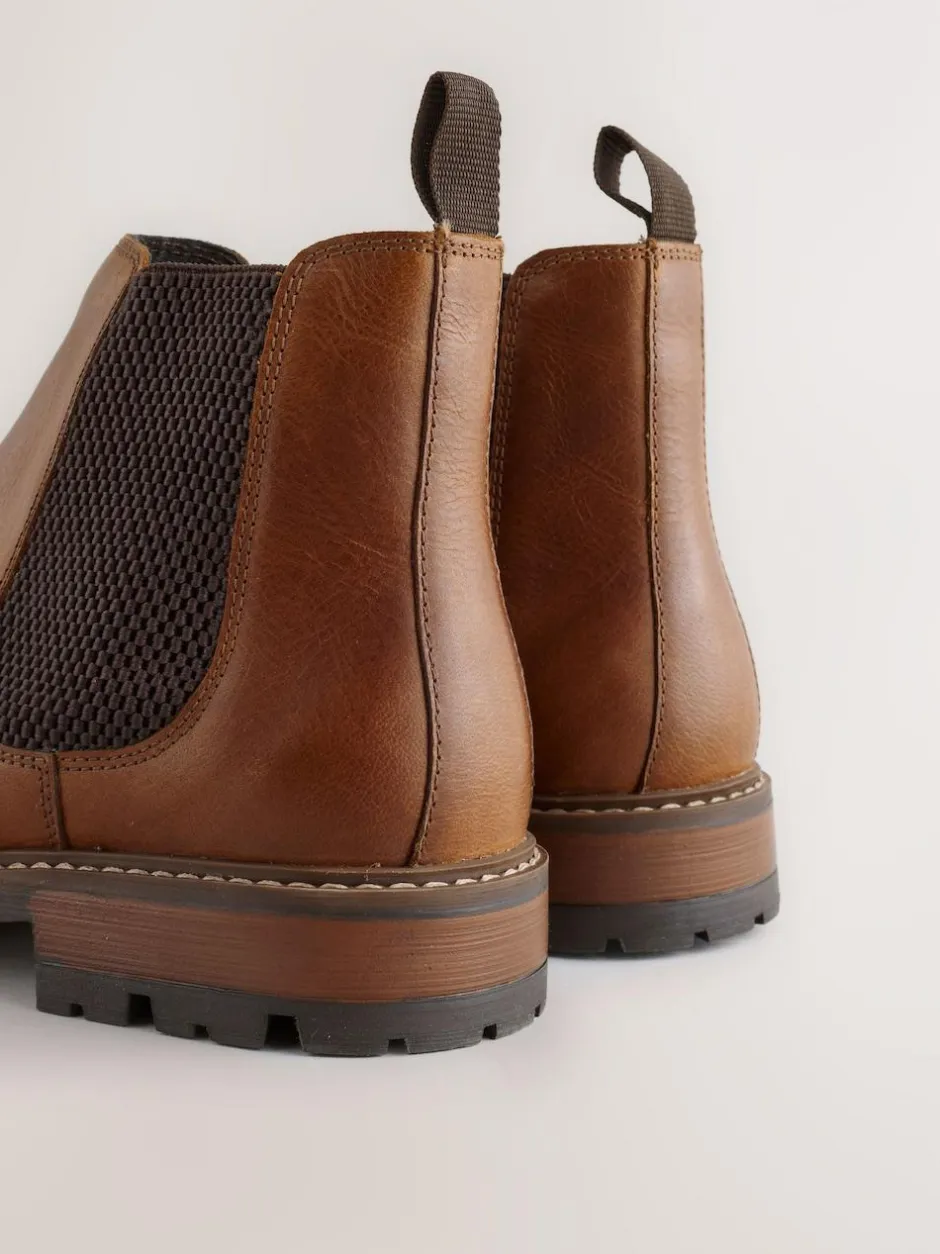 Next Casual Leather Chelsea Boots Tan Brown New