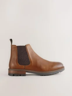 Next Casual Leather Chelsea Boots Tan Brown New