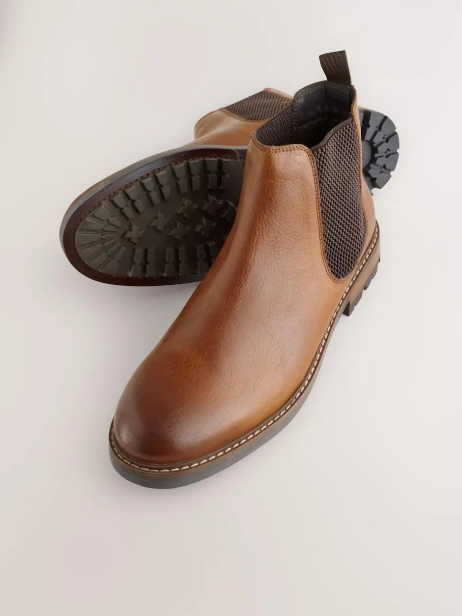 Next Casual Leather Chelsea Boots Tan Brown New