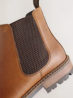 Next Casual Leather Chelsea Boots Tan Brown New