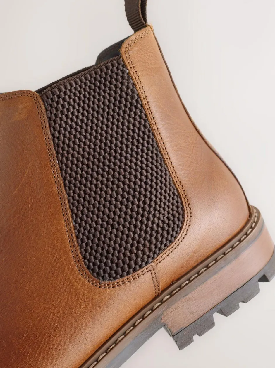 Next Casual Leather Chelsea Boots Tan Brown New